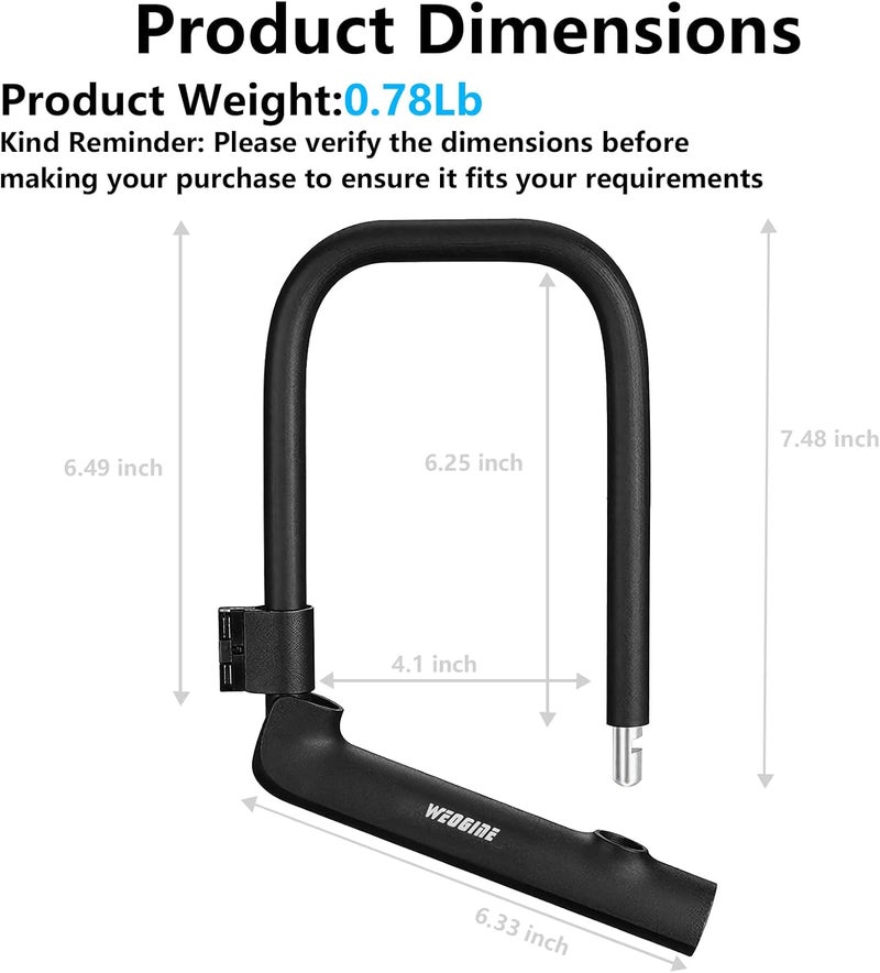 Weogine Bike U Lock with 4ft Security Cable 14mm Shackle, Bike Lock with 3 Keys and Mounting Bracket, Bicycle U-Locks Perfect for Road, Mountain, and Electric Bikes,Bicycle Lock - Image 3